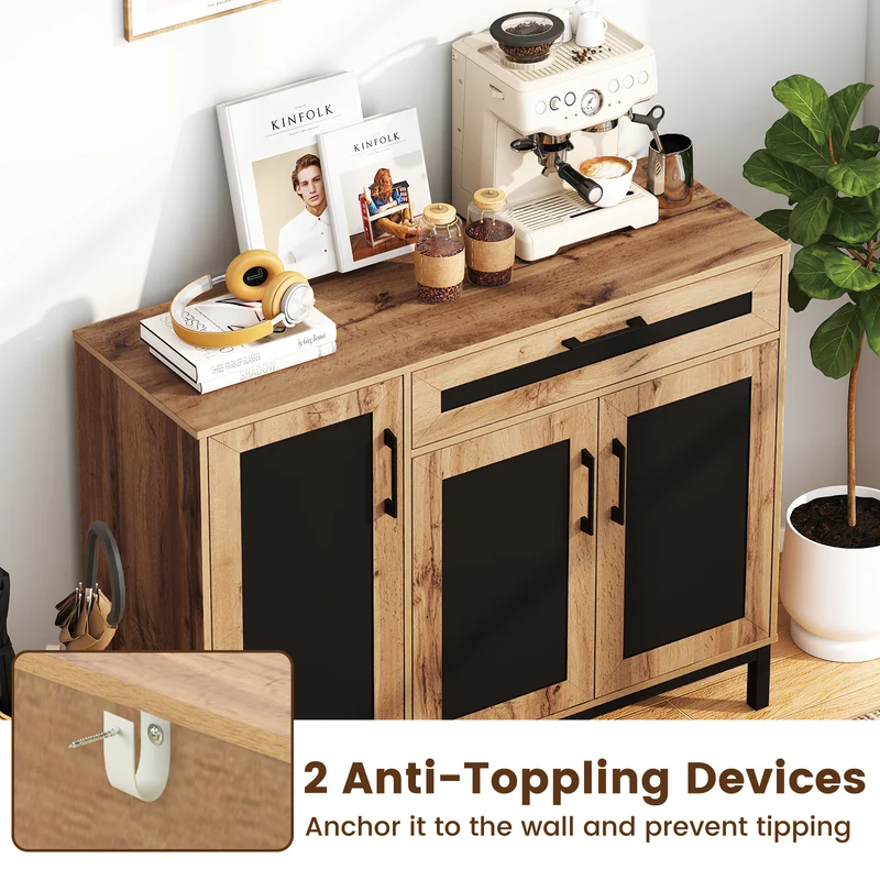 48 Inch Sideboard Buffet Cabinet with Drawer and Metal Legs, Natural