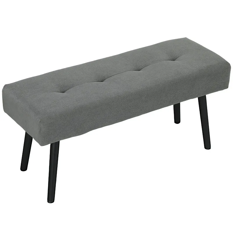 39" Upholstered Ottoman Bench, Corduroy, Padded Seat, Steel Legs, Grey