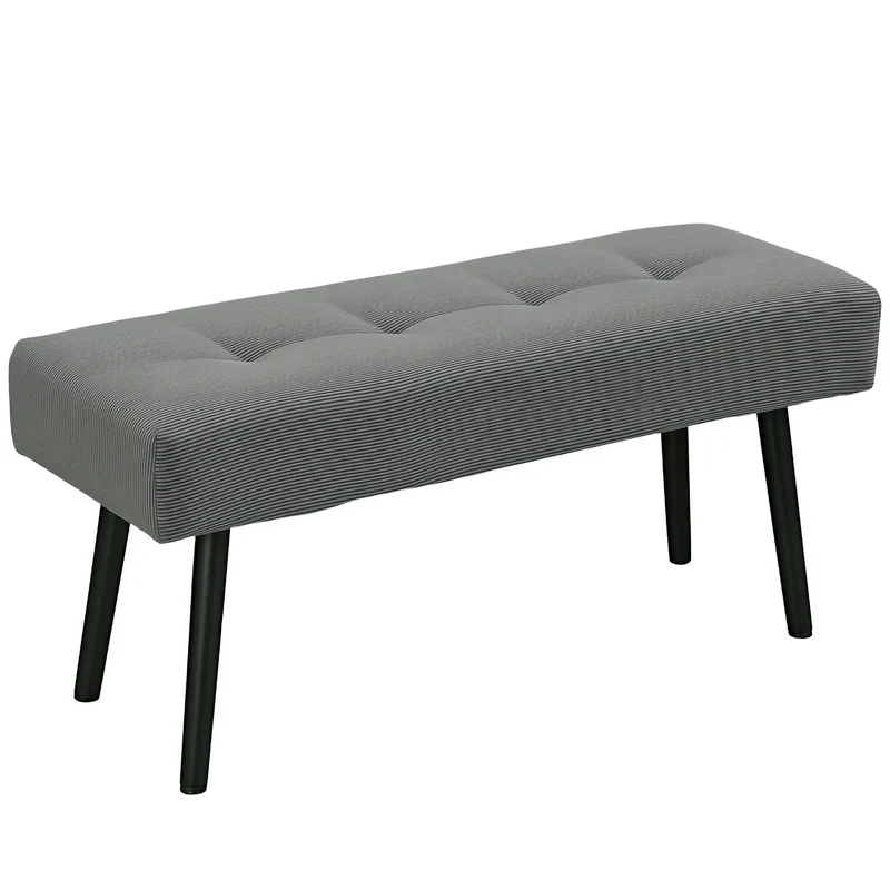 39" Upholstered Ottoman Bench, Corduroy, Padded Seat, Steel Legs, Grey