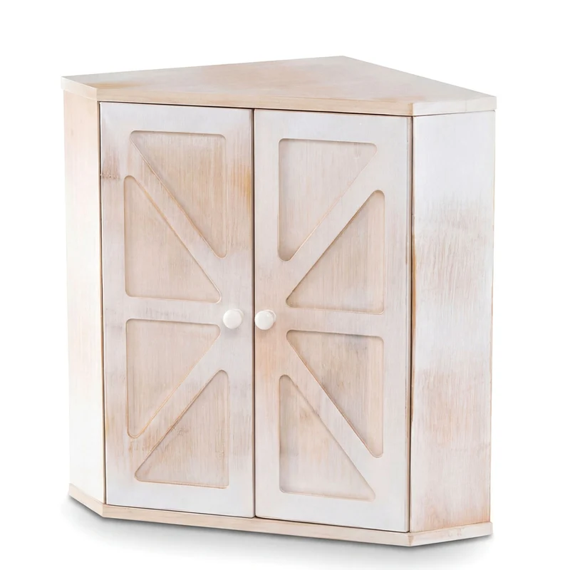 Corner Bread Box for Kitchen Counter Bamboo Double Layer Breadbox Organizer, White