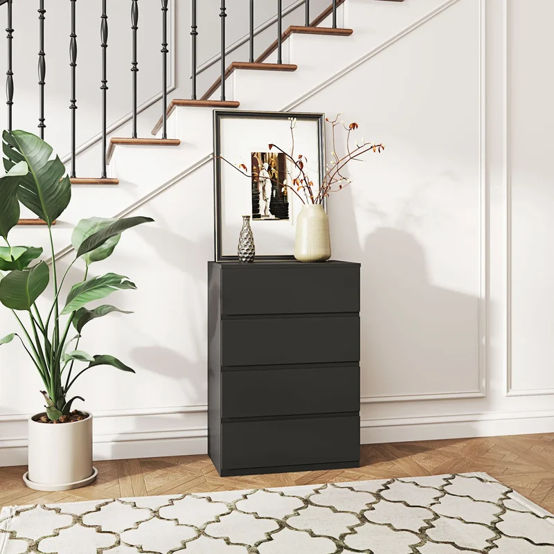 4 Drawer Chest, Freestanding Storage Unit, Black