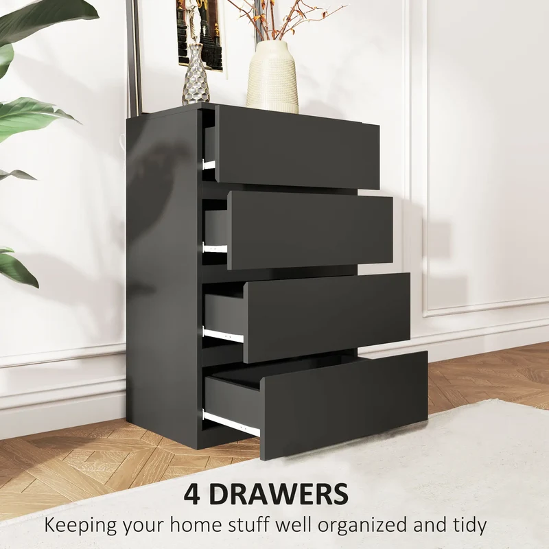 4 Drawer Chest, Freestanding Storage Unit, Black