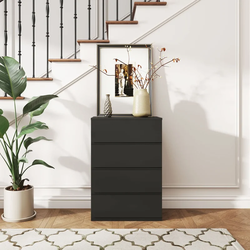 4 Drawer Chest, Freestanding Storage Unit, Black