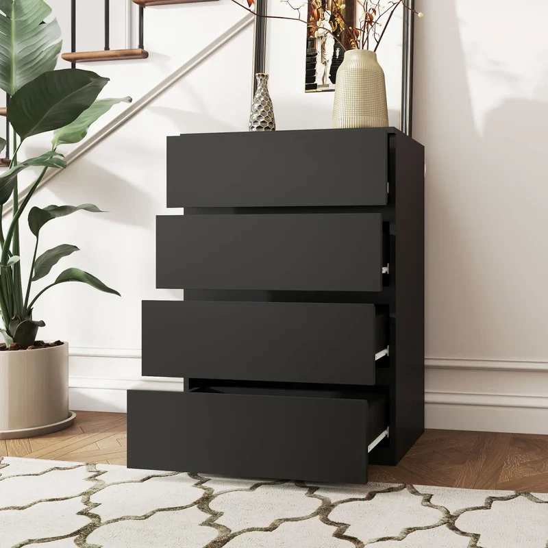 4 Drawer Chest, Freestanding Storage Unit, Black