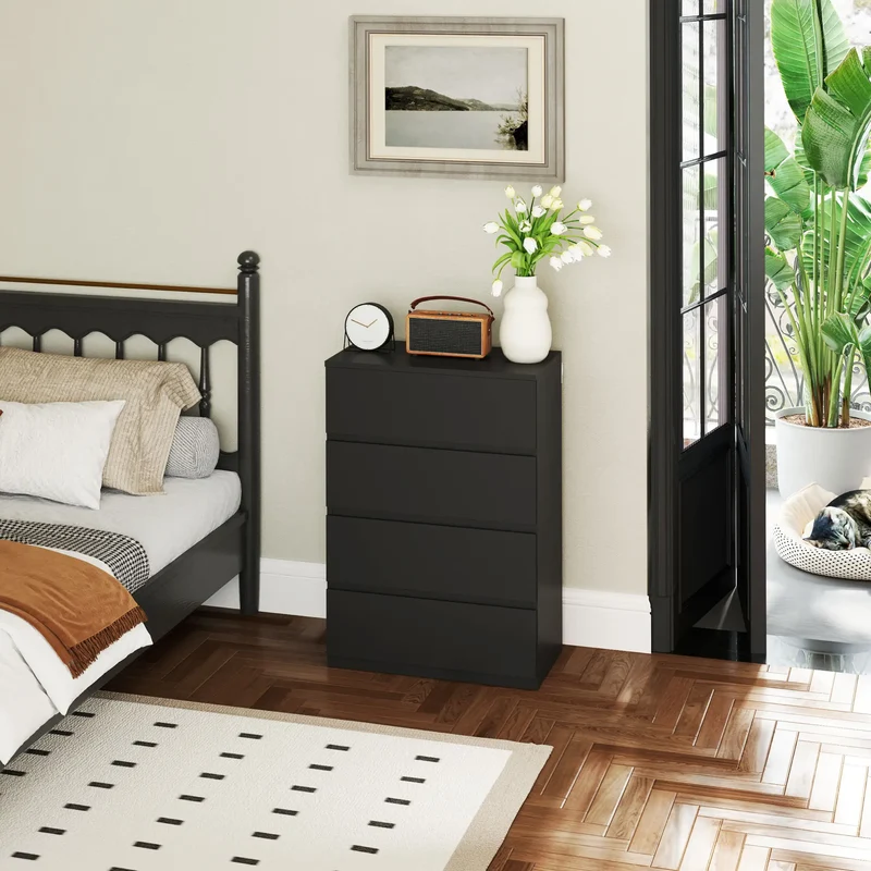 4 Drawer Chest, Freestanding Storage Unit, Black