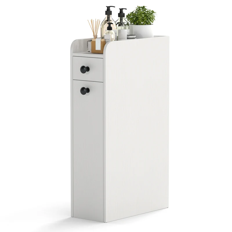 Small Bathroom Storage Cabinet 4-Tier Narrow Toilet Side Storage Cabinet with Slide Out Drawers on Casters, White