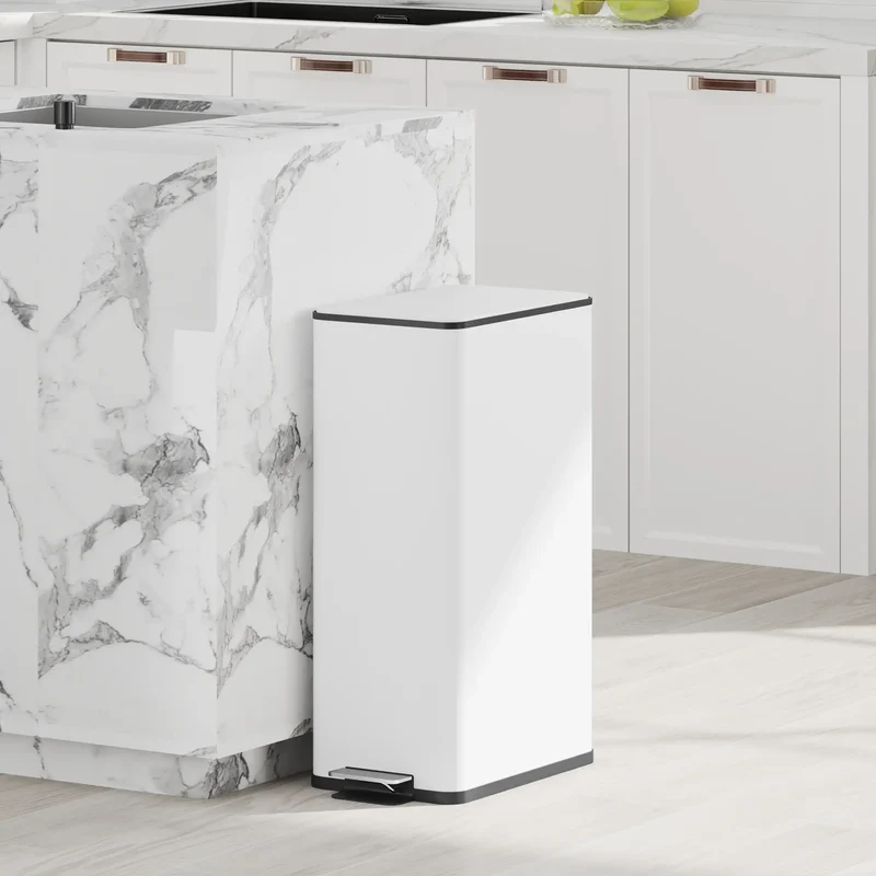 5.3 Gallon Stainless Steel Kitchen Trash Can, Soft-Close Lid, Foot Pedal, White