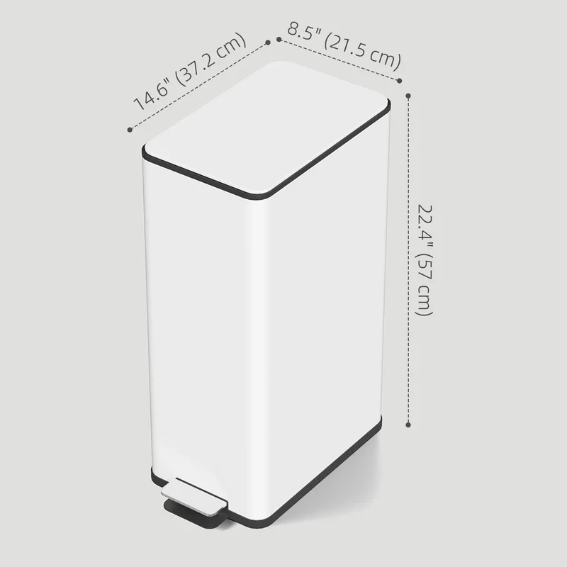 5.3 Gallon Stainless Steel Kitchen Trash Can, Soft-Close Lid, Foot Pedal, White