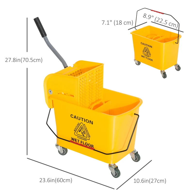 Compact Mop Bucket with Wringer, 5 Gallon, Yellow