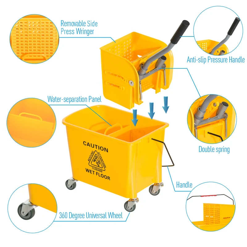 Compact Mop Bucket with Wringer, 5 Gallon, Yellow