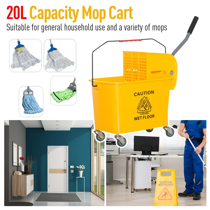 Compact Mop Bucket with Wringer, 5 Gallon, Yellow