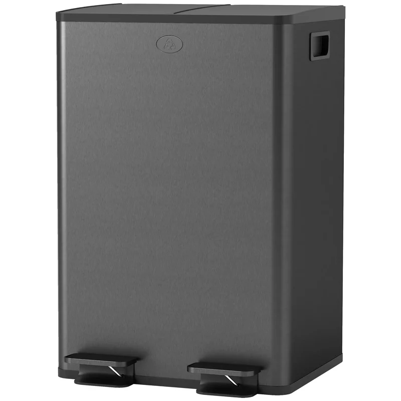 Dual Garbage Bin, Soft Close Trash Can, 2 x 28 Liter, Black