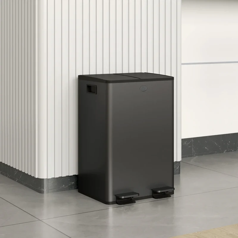 Dual Garbage Bin, Soft Close Trash Can, 2 x 28 Liter, Black