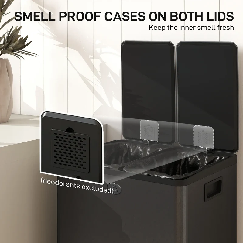 Dual Garbage Bin, Soft Close Trash Can, 2 x 28 Liter, Black