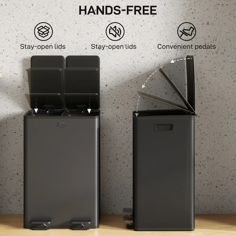 Dual Garbage Bin, Soft Close Trash Can, 2 x 28 Liter, Black