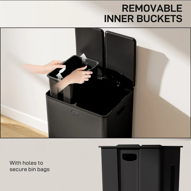 Dual Garbage Bin, Soft Close Trash Can, 2 x 28 Liter, Black