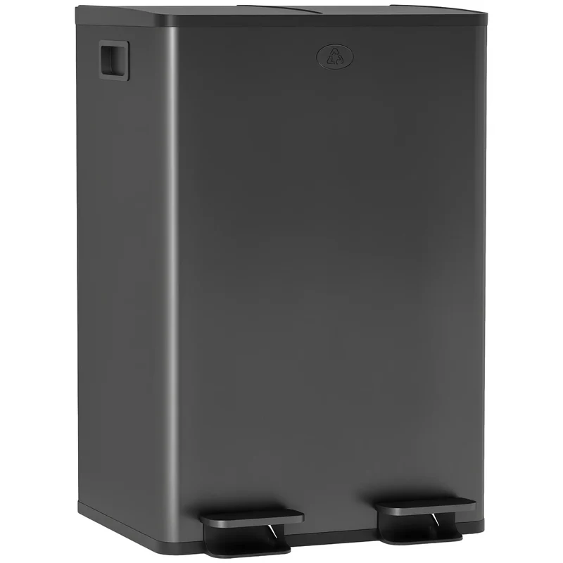 Dual Garbage Bin, Soft Close Trash Can, 2 x 28 Liter, Black
