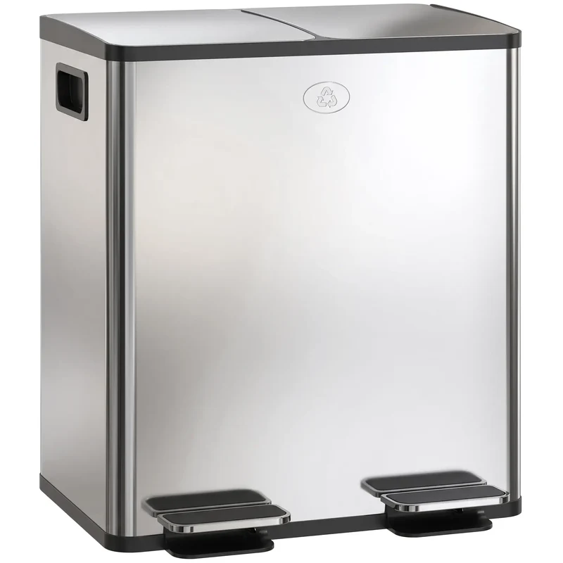 Dual Garbage Bin, Soft Close Trash Can, 2 x 20 Liter, Silver