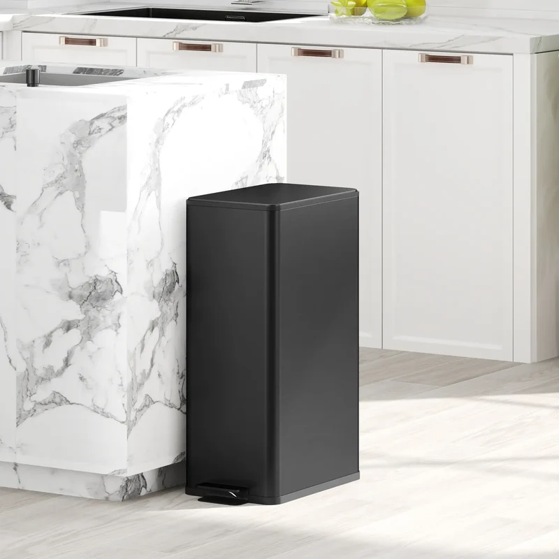 5.3 Gallon Stainless Steel Trash Can, Soft-Close Lid, Foot Pedal, Black