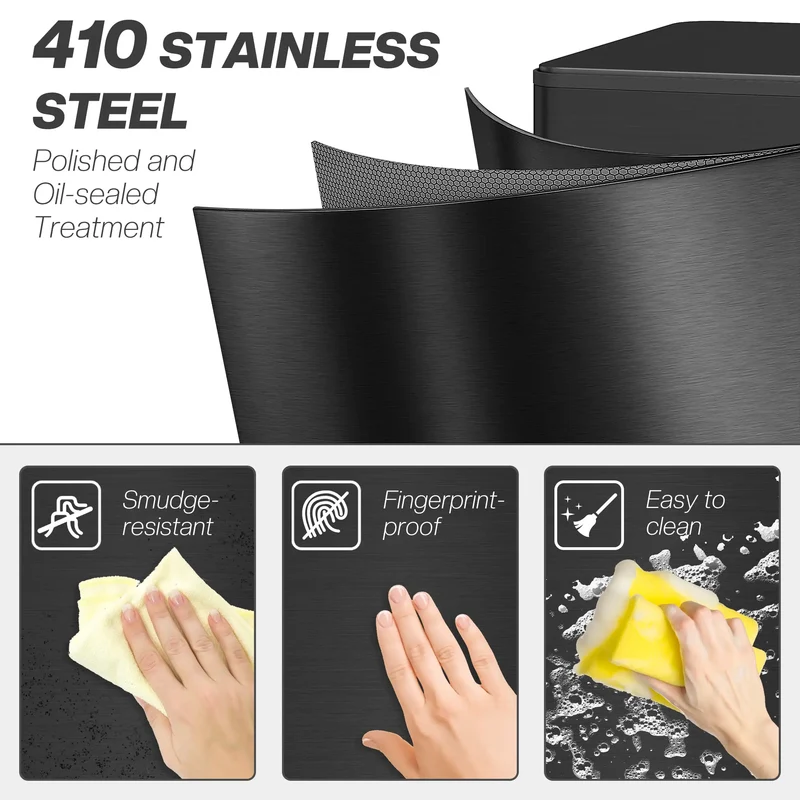 5.3 Gallon Stainless Steel Trash Can, Soft-Close Lid, Foot Pedal, Black
