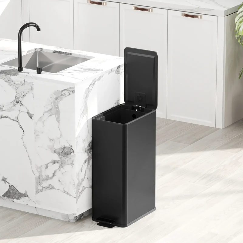 5.3 Gallon Stainless Steel Trash Can, Soft-Close Lid, Foot Pedal, Black
