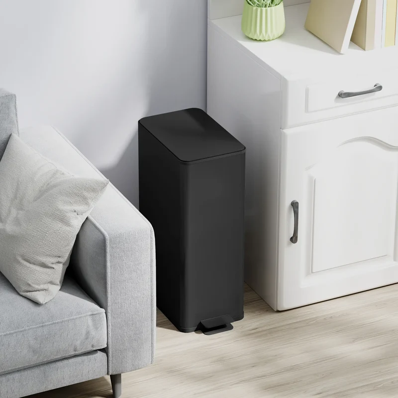5.3 Gallon Stainless Steel Trash Can, Soft-Close Lid, Foot Pedal, Black