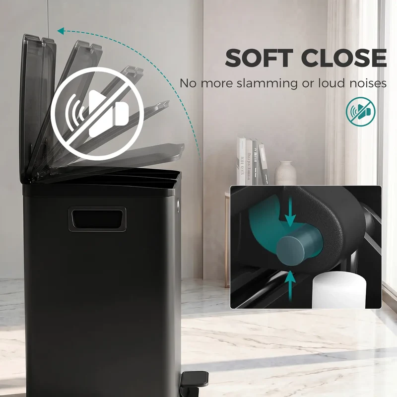Dual Garbage Bin, Soft Close Trash Can, 2 x 20 Liter, Black