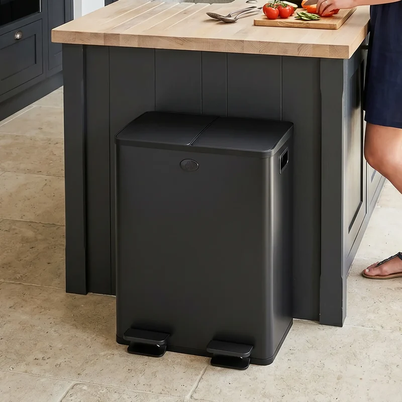 Dual Garbage Bin, Soft Close Trash Can, 2 x 20 Liter, Black