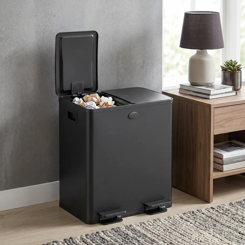 Dual Garbage Bin, Soft Close Trash Can, 2 x 20 Liter, Black