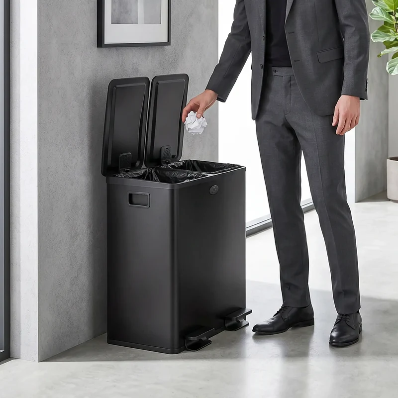 Dual Garbage Bin, Soft Close Trash Can, 2 x 20 Liter, Black