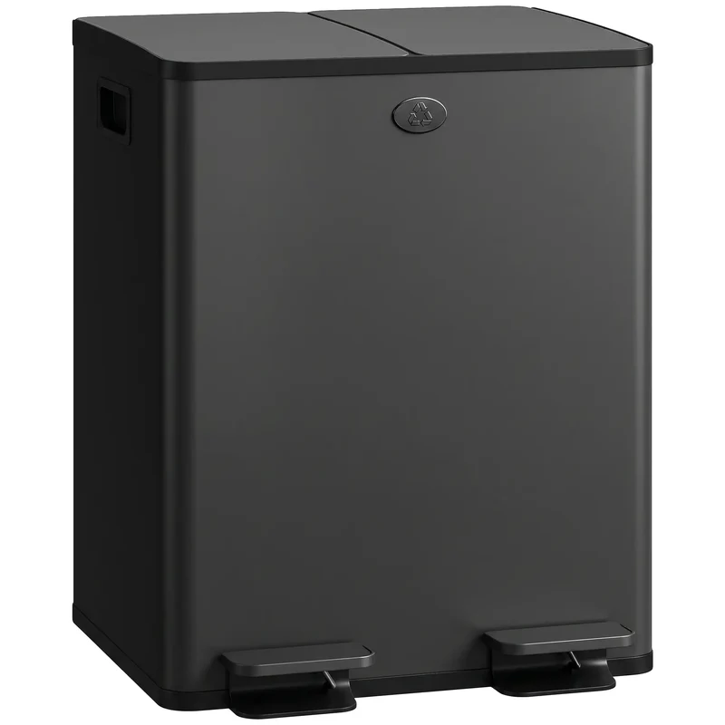 Dual Garbage Bin, Soft Close Trash Can, 2 x 20 Liter, Black