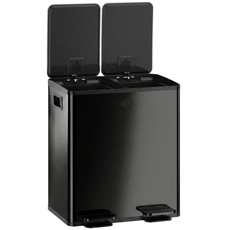 Dual Garbage Bin, Soft Close Trash Can, 2 x 20 Liter, Black