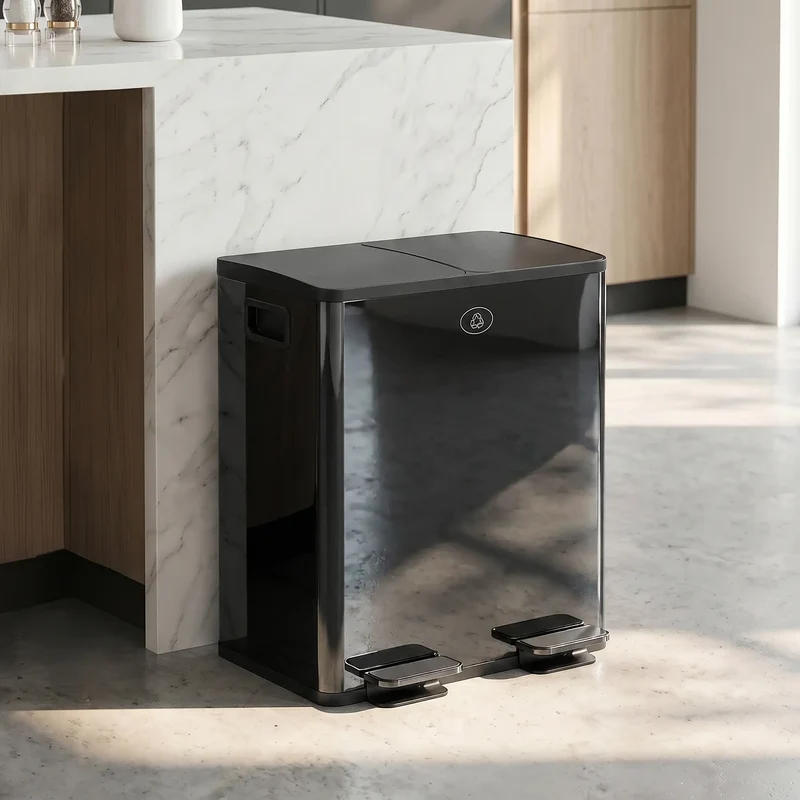 Dual Garbage Bin, Soft Close Trash Can, 2 x 20 Liter, Black