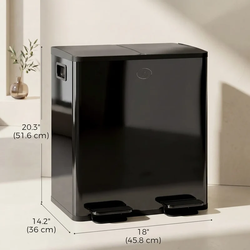 Dual Garbage Bin, Soft Close Trash Can, 2 x 20 Liter, Black