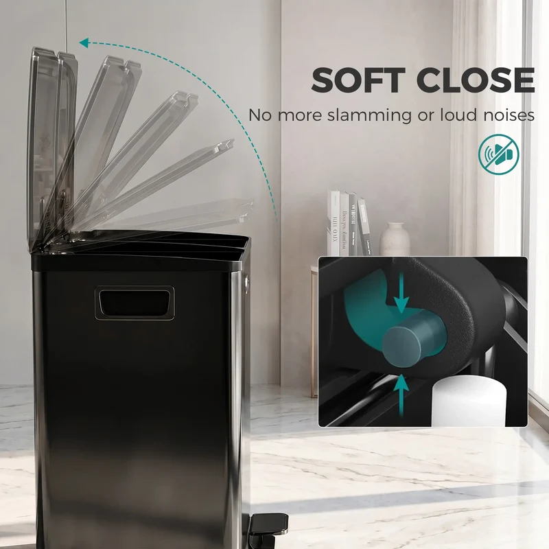 Dual Garbage Bin, Soft Close Trash Can, 2 x 20 Liter, Black