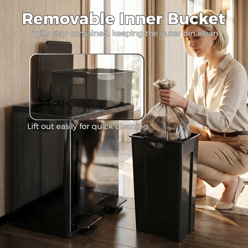 Dual Garbage Bin, Soft Close Trash Can, 2 x 20 Liter, Black