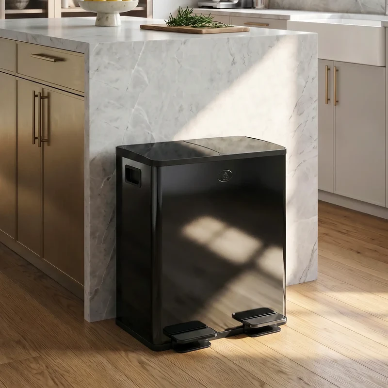 Dual Garbage Bin, Soft Close Trash Can, 2 x 20 Liter, Black