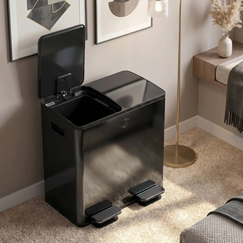 Dual Garbage Bin, Soft Close Trash Can, 2 x 20 Liter, Black