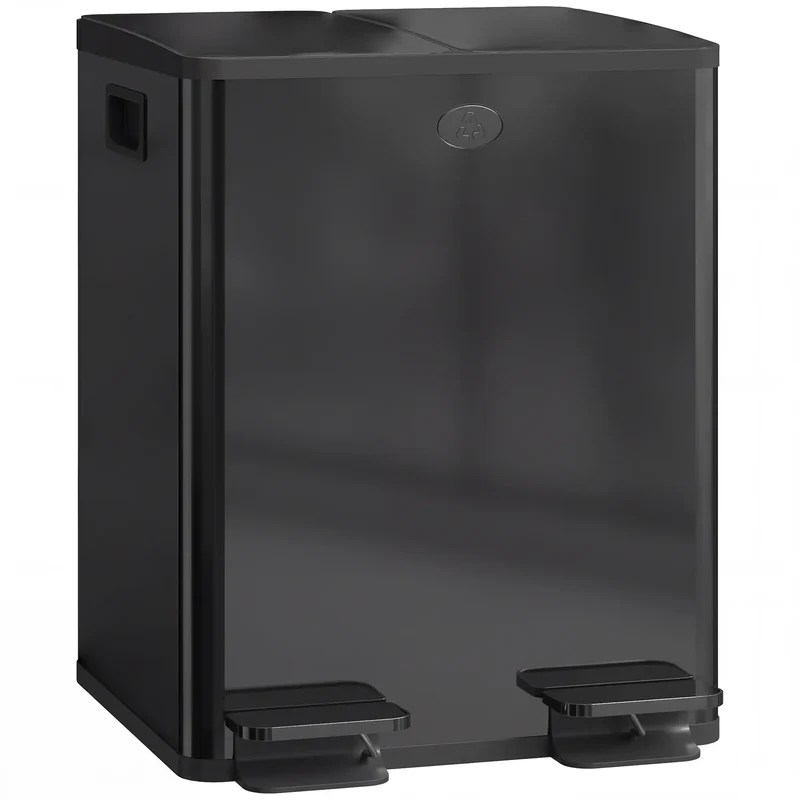 Dual Garbage Bin, Soft Close Trash Can, 2 x 20 Liter, Black
