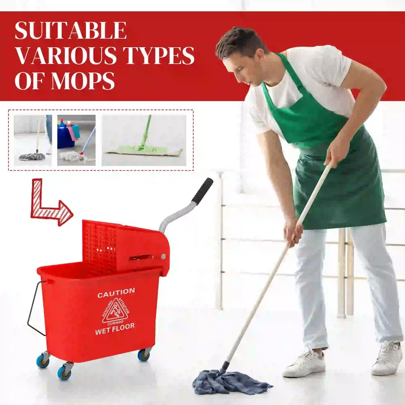 Compact Mop Bucket with Wringer, 5 Gallon, Red