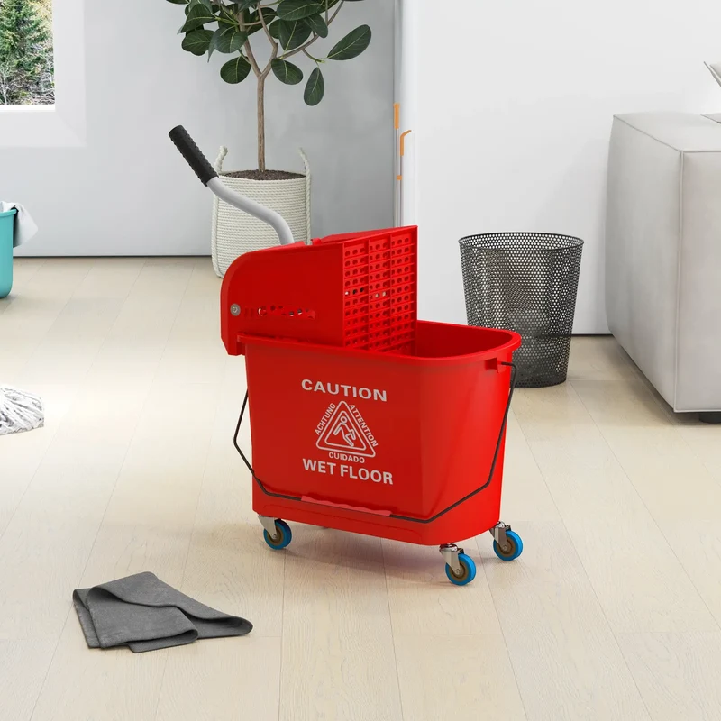 Compact Mop Bucket with Wringer, 5 Gallon, Red