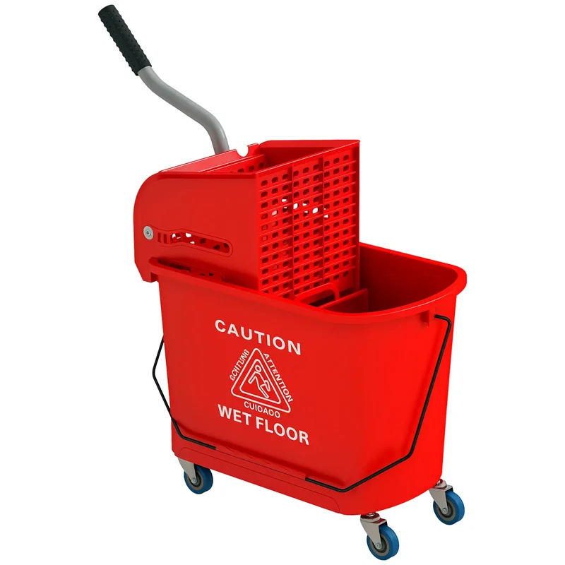 Compact Mop Bucket with Wringer, 5 Gallon, Red