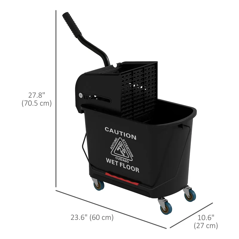 Compact Mop Bucket with Wringer, 5 Gallon, Black
