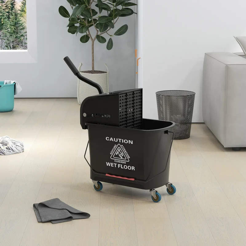 Compact Mop Bucket with Wringer, 5 Gallon, Black