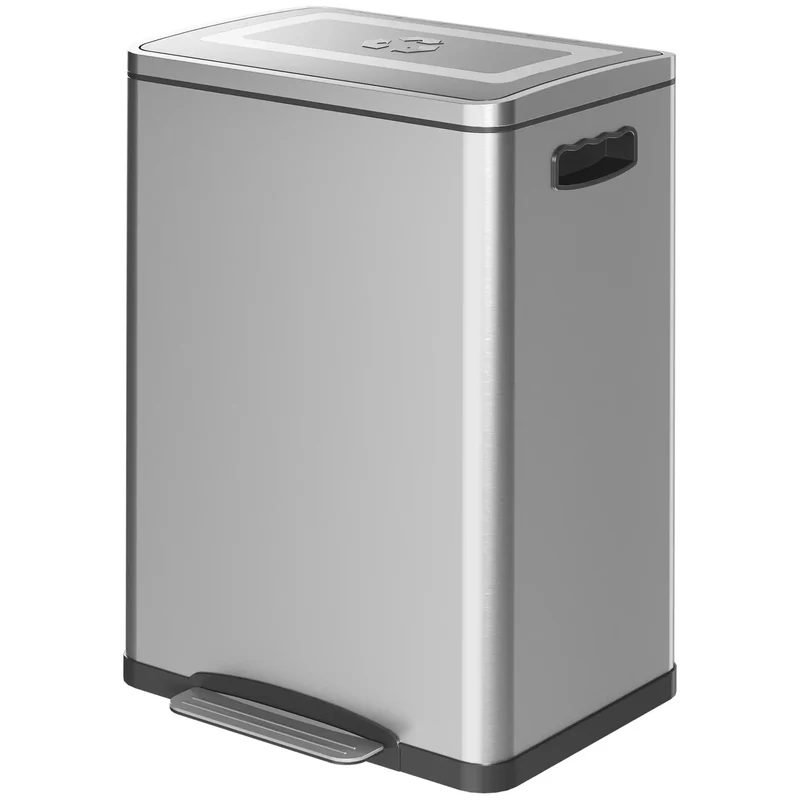 2 x 20 Liter Garbage Bin, Stainless Steel, Soft-Close Lid, Removable Bucket, Silver