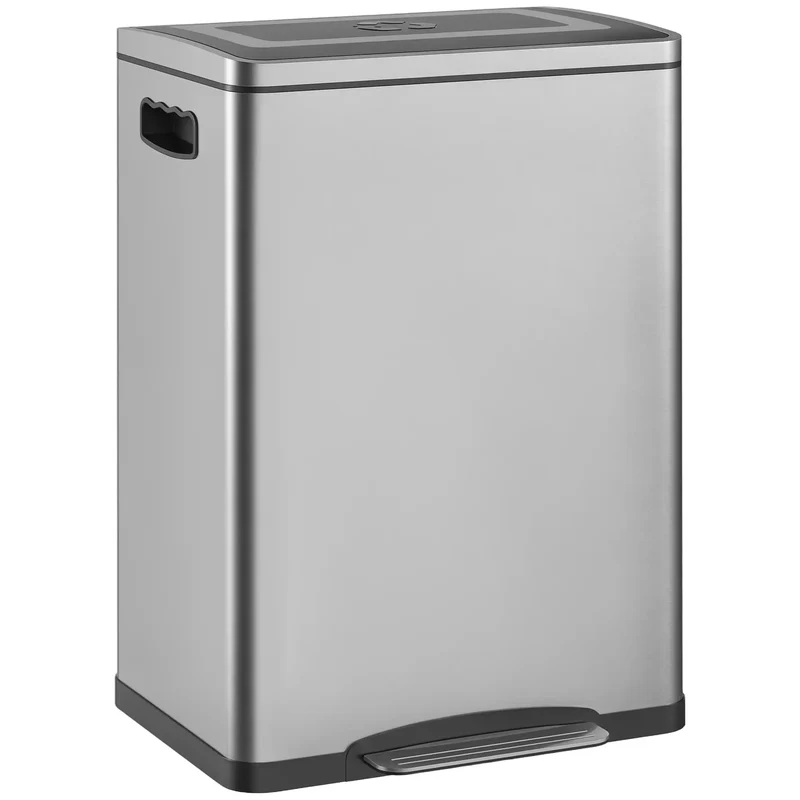 2 x 20 Liter Garbage Bin, Stainless Steel, Soft-Close Lid, Removable Bucket, Silver