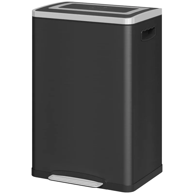 20 Liter Garbage Bin, Stainless Steel, Soft-Close Lid, Removable Bucket, Black