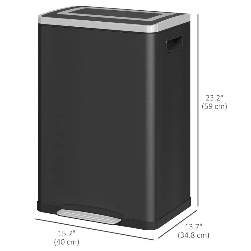 20 Liter Garbage Bin, Stainless Steel, Soft-Close Lid, Removable Bucket, Black