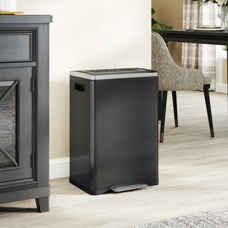 20 Liter Garbage Bin, Stainless Steel, Soft-Close Lid, Removable Bucket, Black