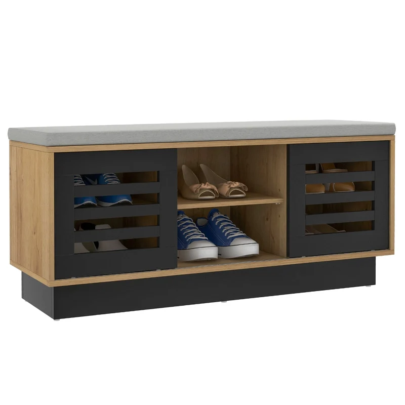 Shoe Bench, 6 Storage Compartments, 3 Adjustable Shelves, Natural